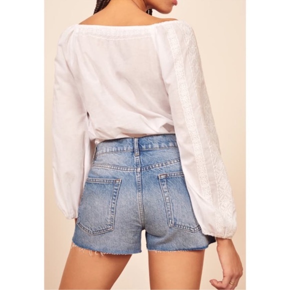 Reformation Jeans Dixie High Rise Shorts Size 26 Distressed Raw Hem - Picture 2 of 15